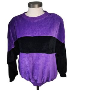 Vintage 80's Honors Misses Purple & Black Velvet Sweatshirt Sz M